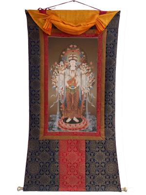 High Quality Brocade Mounted Masterpiece of Forty-Two Armed Avalokiteshvara Japanese Style Thangka